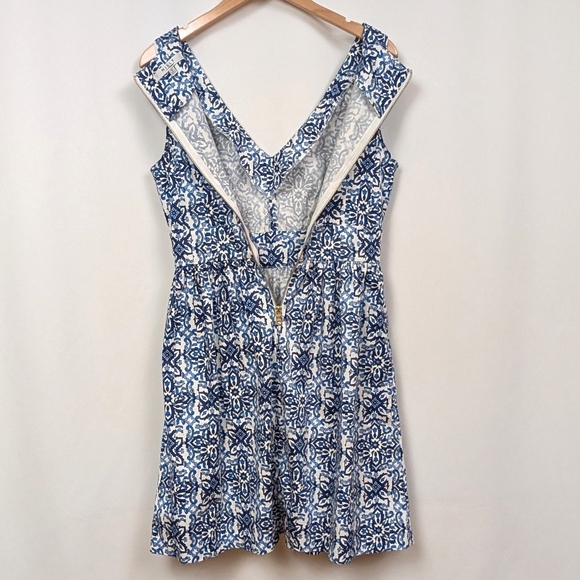 Milly Banvin Fit & Flare Mini Dress Mediterranean Floral Tile Print Blue Combo 8 - Picture 4 of 12